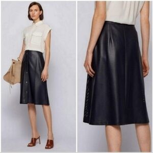 Hugo Boss Vefy Faux Leather A-Line Snap Front Skirt Navy US 4